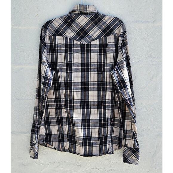 True Religion Shirt Mens XXL Black Plaid Western Flannel Pearl Snap Long Sleeve - Picture 2 of 7